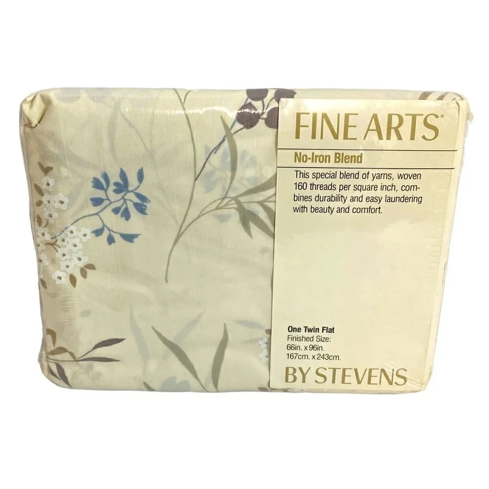 Twin Flat Sheet Fine Arts by Stevens Yellow Beige Floral New Old Stock No Iron B